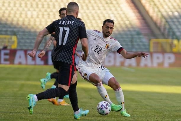 Nacer Chadli of Belgium competes for the ball with Ante Rebic of Croatia during the international friendly match between Belgium and Croatia at King...