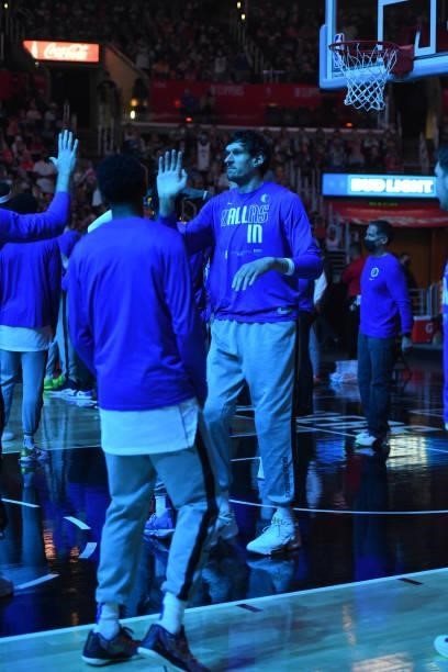 Boban Marjanovic of the Dallas Mavericks walks on the court before the game against the LA Clippers during Round 1, Game 7 of the 2021 NBA Playoffs...
