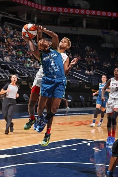 Crystal Dangerfield of the Minnesota Lynx drives to the basket against the Atlanta Dream on June 6, 2021 at Target Center in Minneapolis, Minnesota....