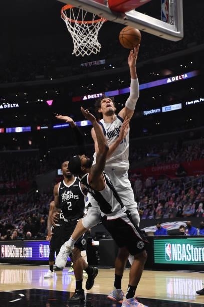 Boban Marjanovic of the Dallas Mavericks shoots the ball against the LA Clippers during Round 1, Game 7 of the 2021 NBA Playoffs on June 6, 2021 at...