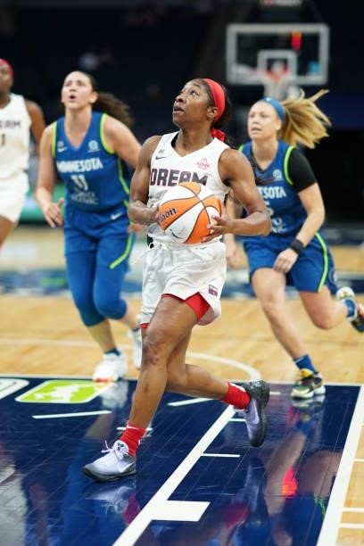 Aari McDonald of the Atlanta Dream drives to the basket during the game against the Minnesota Lynx on June 6, 2021 at Target Center in Minneapolis,...