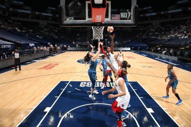 Kalani Brown of the Atlanta Dream shoots the ball against the Minnesota Lynx on June 6, 2021 at Target Center in Minneapolis, Minnesota. NOTE TO...