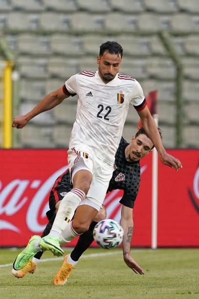 Nacer Chadli of Belgium competes for the ball with Sime Vrsalijko of Croatia during the international friendly match between Belgium and Croatia at...