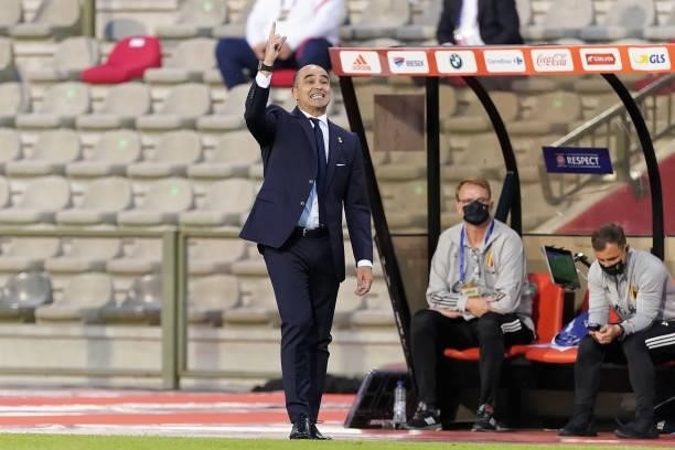 Roberto Martinez, coach of Belgium, reacts during the international friendly match between Belgium and Croatia at King Baudouin Stadium on June 6,...