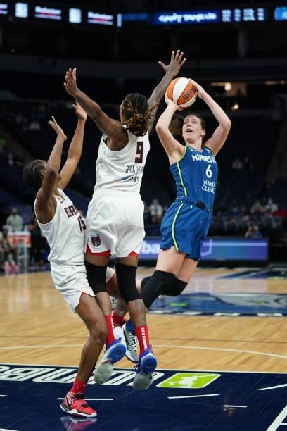 Bridget Carleton of the Minnesota Lynx shoots the ball during the game against the Atlanta Dream on June 6, 2021 at Target Center in Minneapolis,...