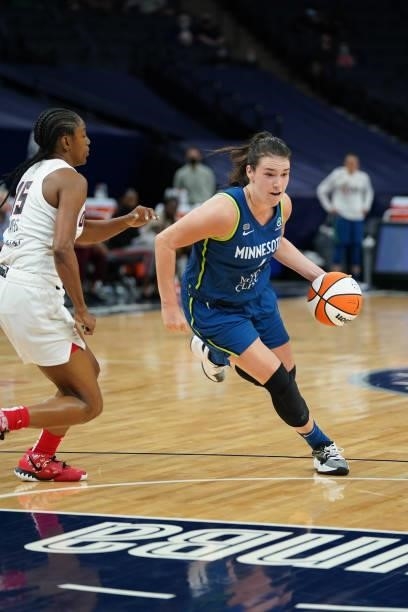 Bridget Carleton of the Minnesota Lynx drives to the basket during the game against the Atlanta Dream on June 6, 2021 at Target Center in...