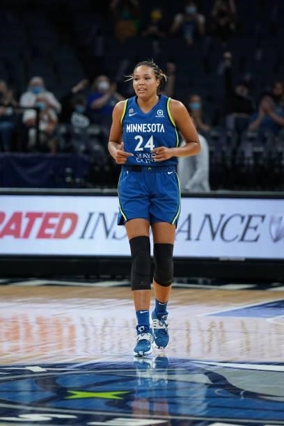 Napheesa Collier of the Minnesota Lynx looks on during the game against the Atlanta Dream on June 6, 2021 at Target Center in Minneapolis, Minnesota....
