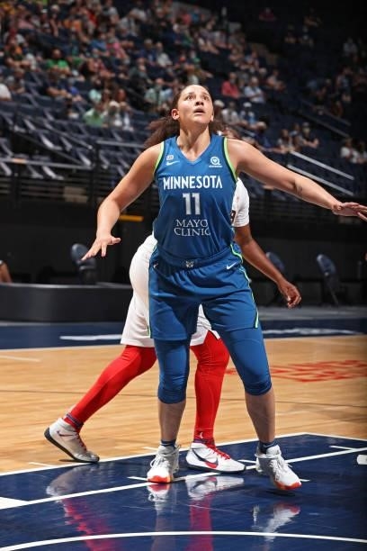 Natalie Achonwa of the Minnesota Lynx looks to rebound during the game against the Atlanta Dream on June 6, 2021 at Target Center in Minneapolis,...