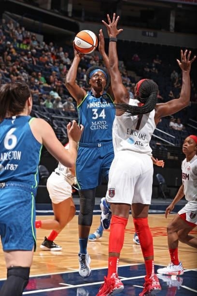 Sylvia Fowles of the Minnesota Lynx shoots the ball against the Atlanta Dream on June 6, 2021 at Target Center in Minneapolis, Minnesota. NOTE TO...