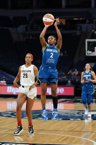 Crystal Dangerfield of the Minnesota Lynx shoots the ball during the game against the Atlanta Dream on June 6, 2021 at Target Center in Minneapolis,...