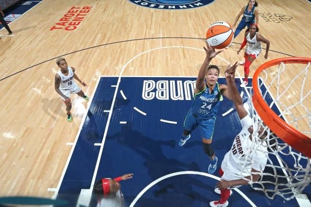 Napheesa Collier of the Minnesota Lynx shoots the ball against the Atlanta Dream on June 6, 2021 at Target Center in Minneapolis, Minnesota. NOTE TO...