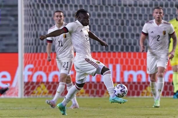 Jeremy Doku of Belgium in action during the international friendly match between Belgium and Croatia at King Baudouin Stadium on June 6, 2021 in...