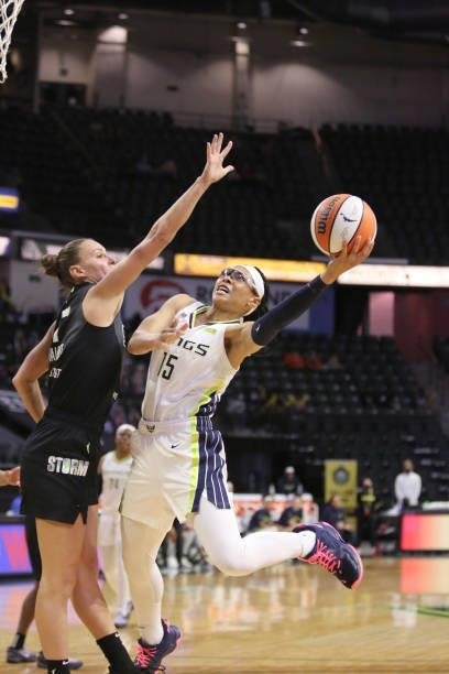 Allisha Gray of the Dallas Wings shoots the ball against the Seattle Storm on June 6, 2021 at the Angel of the Winds Arena in Everett, Washington....