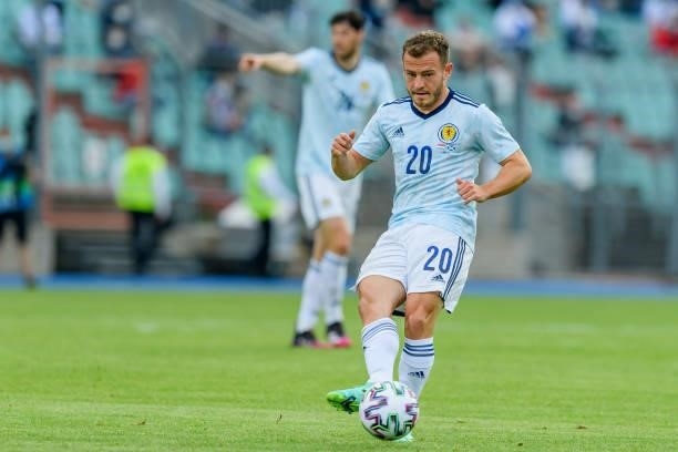 Ryan Fraser of Scotland controls the ball during the international friendly match between Luxembourg and Scotland at Josy-Barthel-Stadium on June 6,...