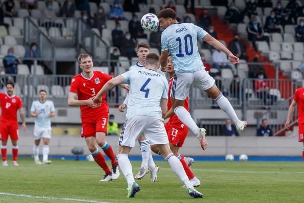 Che Adams of Scotland controls the ball during the international friendly match between Luxembourg and Scotland at Josy-Barthel-Stadium on June 6,...