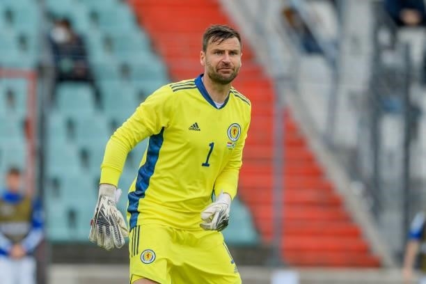 Goalkeeper David Marshall of Scotland looks on during the international friendly match between Luxembourg and Scotland at Josy-Barthel-Stadium on...