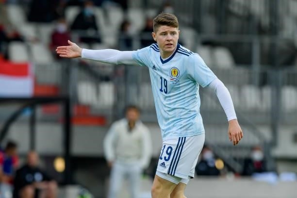 Kevin Nisbet of Scotland gestures during the international friendly match between Luxembourg and Scotland at Josy-Barthel-Stadium on June 6, 2021 in...