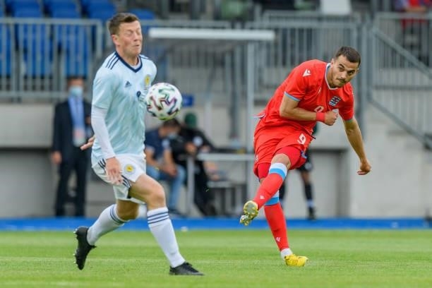 Danel Sinani of Luxembourg controls the ball during the international friendly match between Luxembourg and Scotland at Josy-Barthel-Stadium on June...