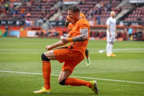 Wout Weghorst of Netherlands celebrates after scoring his teams 2:0 goal during the international friendly match between Netherlands and Georgia at...
