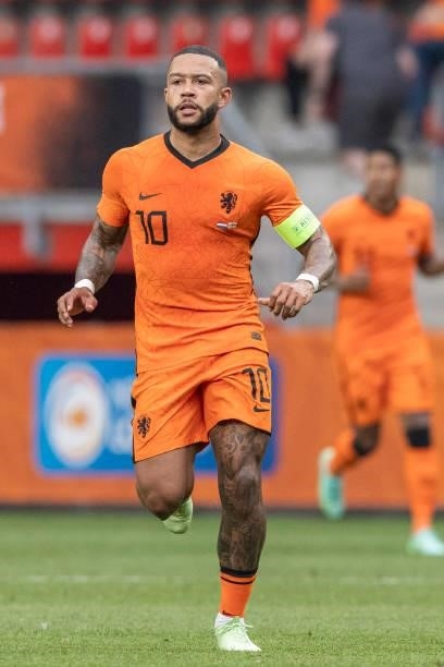 Memphis Depay of Netherlands looks on during the international friendly match between Netherlands and Georgia at De Grolsch Veste Stadium on June 6,...