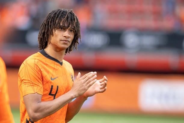 Nathan Ake of Netherlands looks on during the international friendly match between Netherlands and Georgia at De Grolsch Veste Stadium on June 6,...