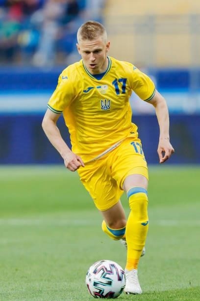 Oleksandr Zinchenko of Ukraine controls the ball during the international friendly match between Ukraine and Cyprus at Metalist Stadium on June 7,...