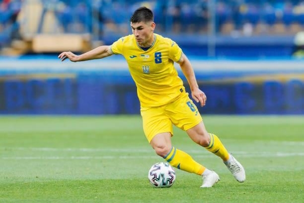 Ruslan Malinovskyi of Ukraine controls the ball during the international friendly match between Ukraine and Cyprus at Metalist Stadium on June 7,...