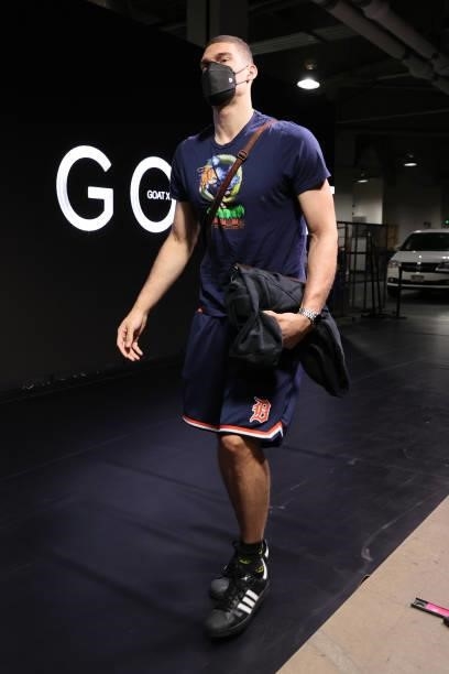 Brook Lopez of the Milwaukee Bucks arrives to the arena prior to the game against the Brooklyn Nets during Round 2, Game 2 of the 2021 NBA Playoffs...
