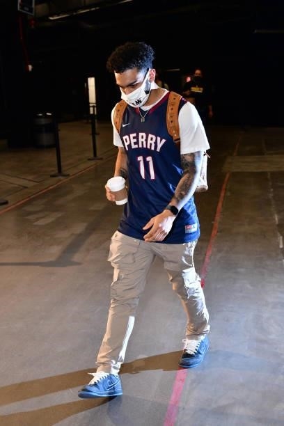 Markus Howard of the Denver Nuggets arrives to the arena before the game against the Phoenix Suns during Round 2, Game 1 of the 2021 NBA Playoffs on...