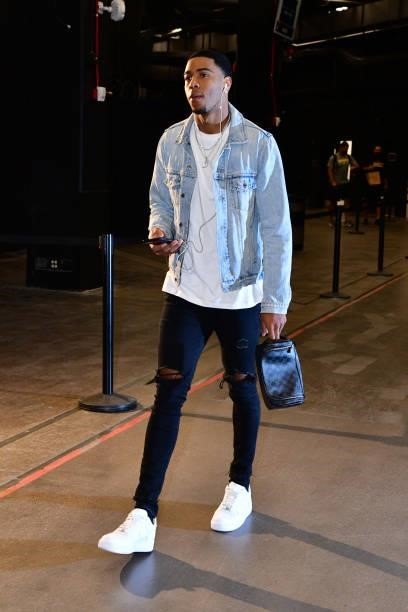 Shaquille Harrison of the Denver Nuggets arrives to the arena before the game against the Phoenix Suns during Round 2, Game 1 of the 2021 NBA...