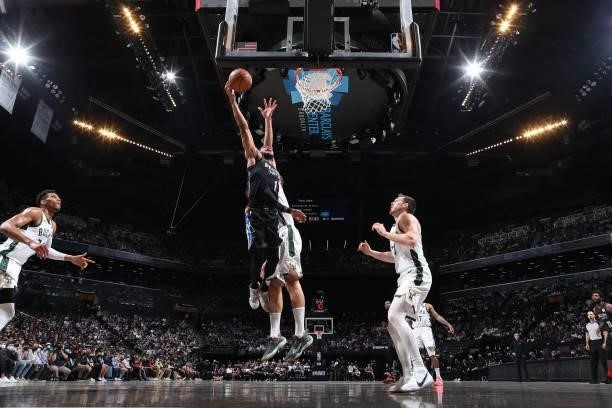 Bruce Brown of the Brooklyn Nets drives to the basket against the Milwaukee Bucks during Round 2, Game 2 of the 2021 NBA Playoffs on June 7, 2021 at...