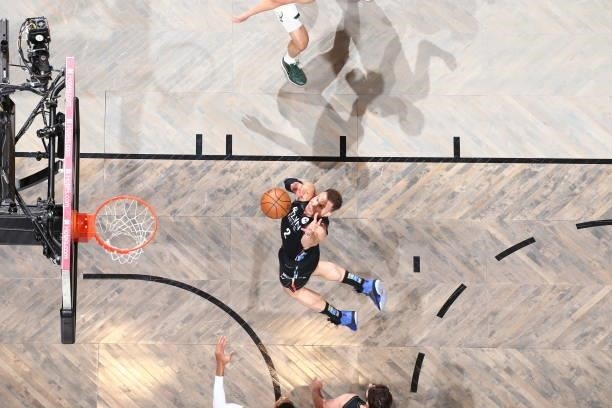 Blake Griffin of the Brooklyn Nets rebounds the ball against the Milwaukee Bucks during Round 2, Game 2 of the 2021 NBA Playoffs on June 7, 2021 at...
