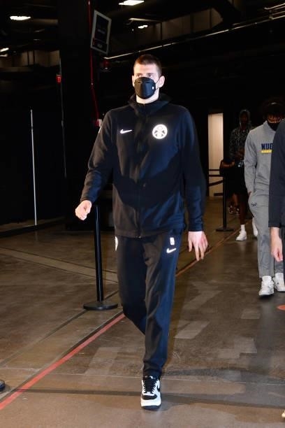 Nikola Jokic of the Denver Nuggets arrives to the arena before the game against the Phoenix Suns during Round 2, Game 1 of the 2021 NBA Playoffs on...