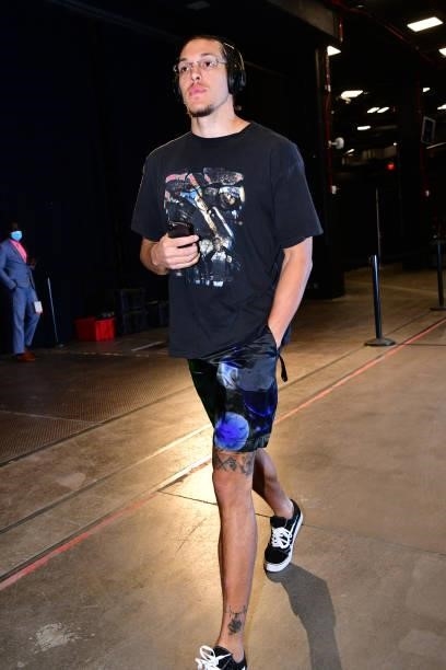 Aaron Gordon of the Denver Nuggets arrives to the arena before the game against the Phoenix Suns during Round 2, Game 1 of the 2021 NBA Playoffs on...
