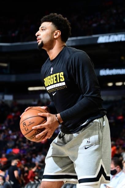 Jamal Murray of the Denver Nuggets warms up before the game against the Phoenix Suns during Round 2, Game 1 of the 2021 NBA Playoffs on June 7, 2021...