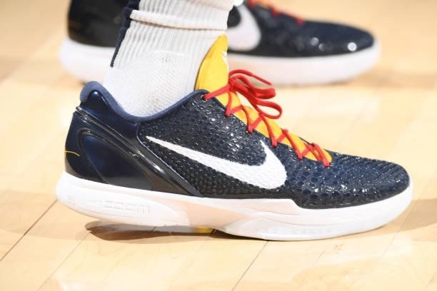 The sneakers of Paul Millsap of the Denver Nuggets before the game against the Phoenix Suns during Round 2, Game 1 of the 2021 NBA Playoffs on June...