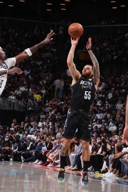 Mike James of the Brooklyn Nets shoots the ball against the Milwaukee Bucks during Round 2, Game 2 of the 2021 NBA Playoffs on June 7, 2021 at...