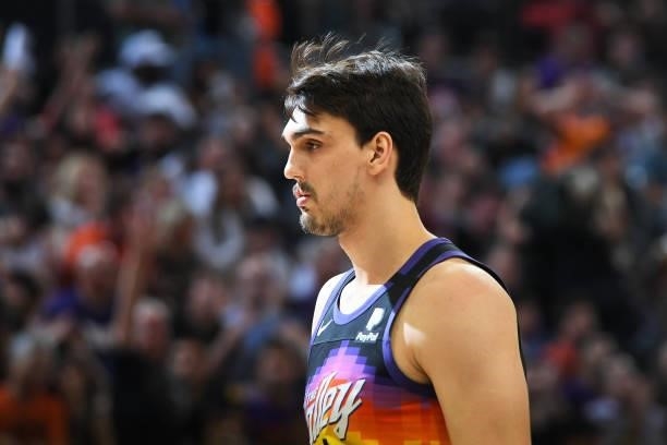 Dario Saric of the Phoenix Suns looks on during the game against the Denver Nuggets during Round 2, Game 1 of the 2021 NBA Playoffs on June 7, 2021...