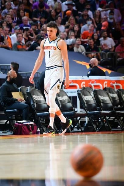 Michael Porter Jr. #1 of the Denver Nuggets looks on during the game against the Phoenix Suns during Round 2, Game 1 of the 2021 NBA Playoffs on June...