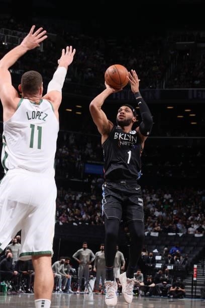 Bruce Brown of the Brooklyn Nets shoots the ball against the Milwaukee Bucks during Round 2, Game 2 of the 2021 NBA Playoffs on June 7, 2021 at...