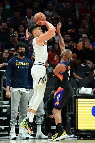 Michael Porter Jr. #1 of the Denver Nuggets shoots the ball during the game against the Phoenix Suns during Round 2, Game 1 of the 2021 NBA Playoffs...