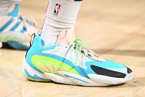 The sneakers of PJ Dozier of the Denver Nuggets before the game against the Phoenix Suns during Round 2, Game 1 of the 2021 NBA Playoffs on June 7,...