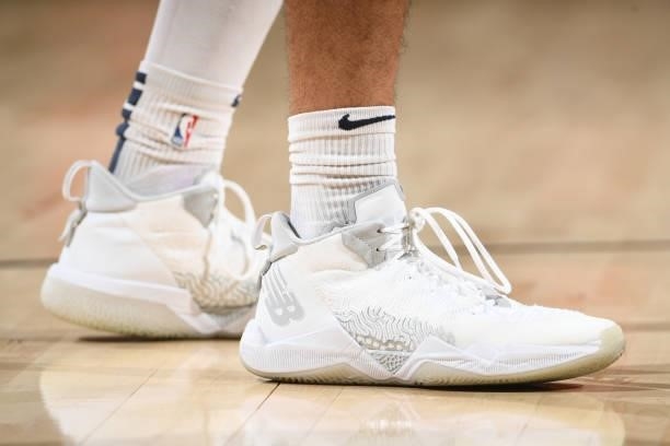 The sneakers of Jamal Murray of the Denver Nuggets before the game against the Phoenix Suns during Round 2, Game 1 of the 2021 NBA Playoffs on June...