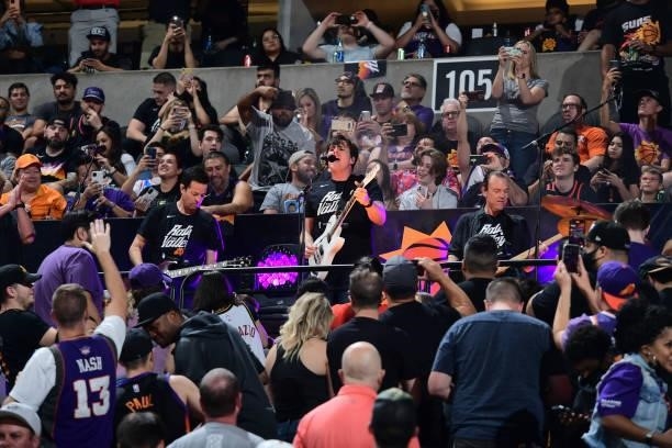 Jimmy Eat World performs at half-time during the Phoenix Suns game against the Denver Nuggets during Round 2, Game 1 of the 2021 NBA Playoffs on June...