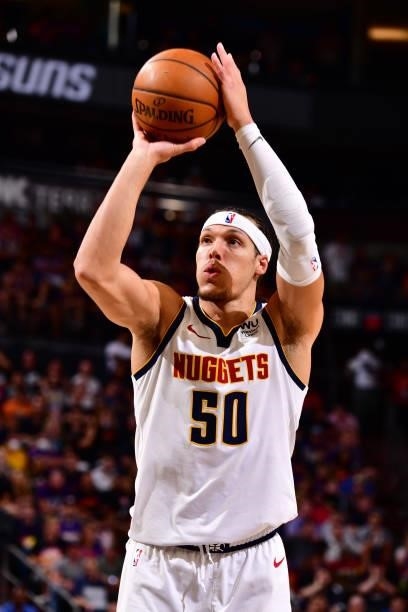 Aaron Gordon of the Denver Nuggets shoots a free throw against the Phoenix Suns during Round 2, Game 1 of the 2021 NBA Playoffs on June 7, 2021 at...