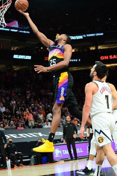 Mikal Bridges of the Phoenix Suns shoots the ball during the game against the Denver Nuggets during Round 2, Game 1 of the 2021 NBA Playoffs on June...