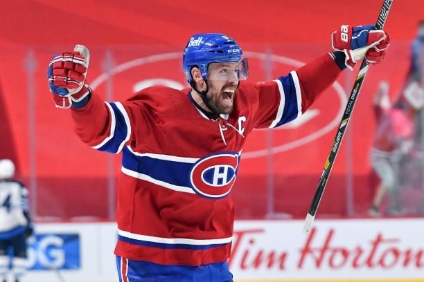 June 7: Shea Weber of the Montreal Canadiens celebrates after defeating the Winnipeg Jets in Game Four of the Second Round of the 2021 Stanley Cup...