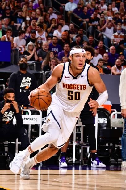 Aaron Gordon of the Denver Nuggets drives to the basket against the Phoenix Suns during Round 2, Game 1 of the 2021 NBA Playoffs on June 7, 2021 at...