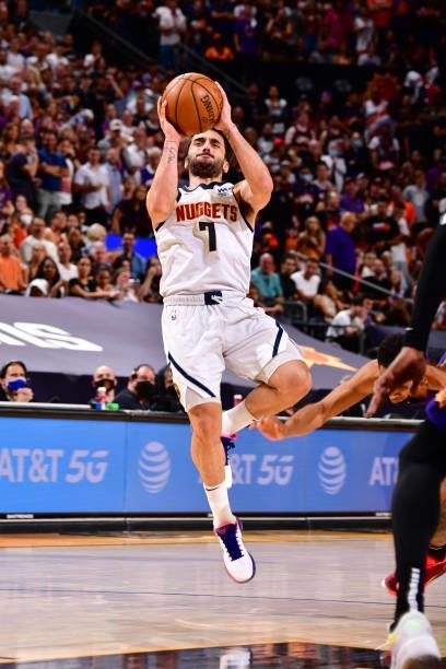 Facundo Campazzo of the Denver Nuggets shoots the ball against the Phoenix Suns during Round 2, Game 1 of the 2021 NBA Playoffs on June 7, 2021 at...