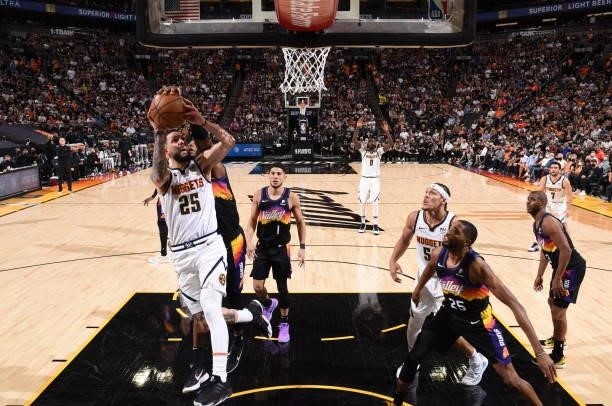 Austin Rivers of the Denver Nuggets shoots the ball against the Phoenix Suns during Round 2, Game 1 of the 2021 NBA Playoffs on June 7, 2021 at...